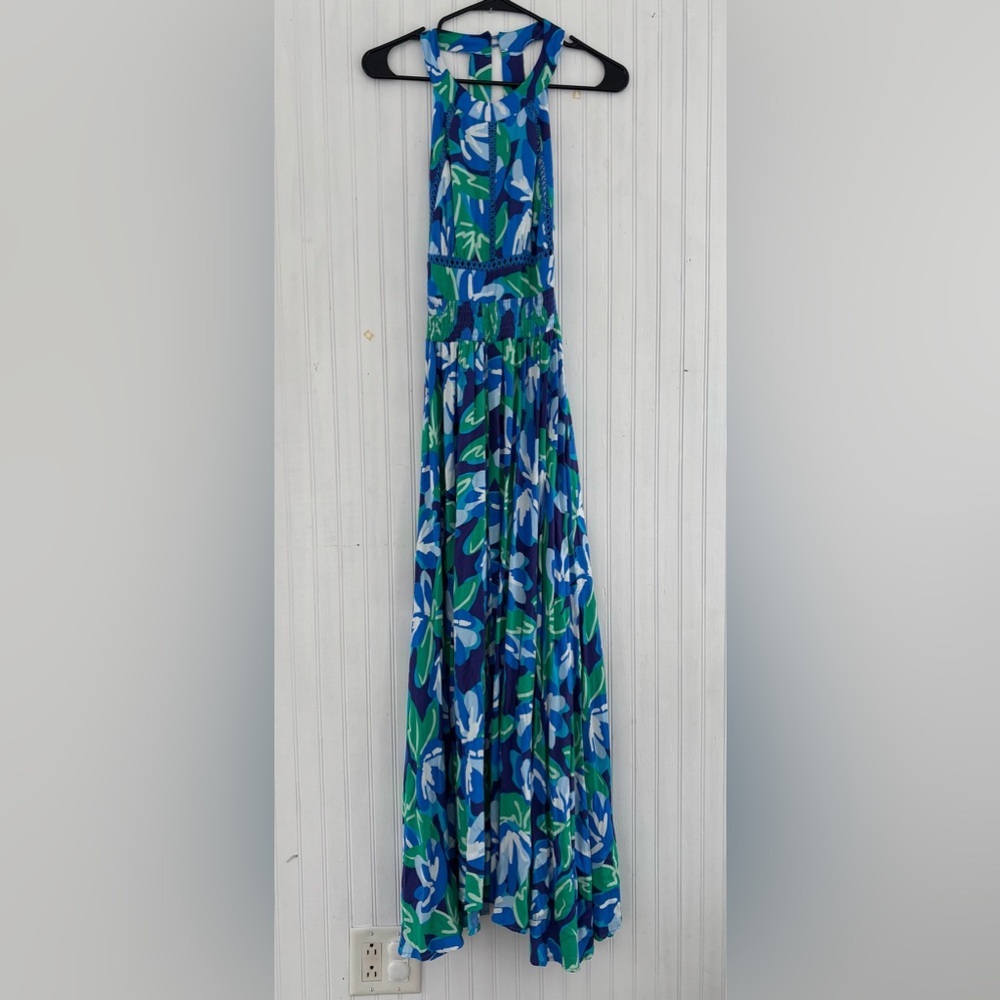 Abel the Label Blue Green Floral Tropical Halter Dress Charlotte Size Small NWT - Picture 2 of 12